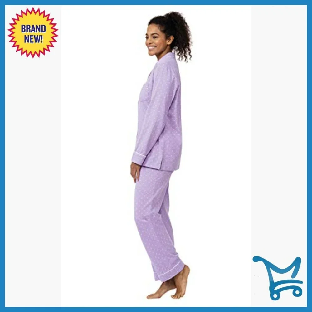 Large 100% Cotton Long Sleeve Pajama Set Relaxed Fit Pants